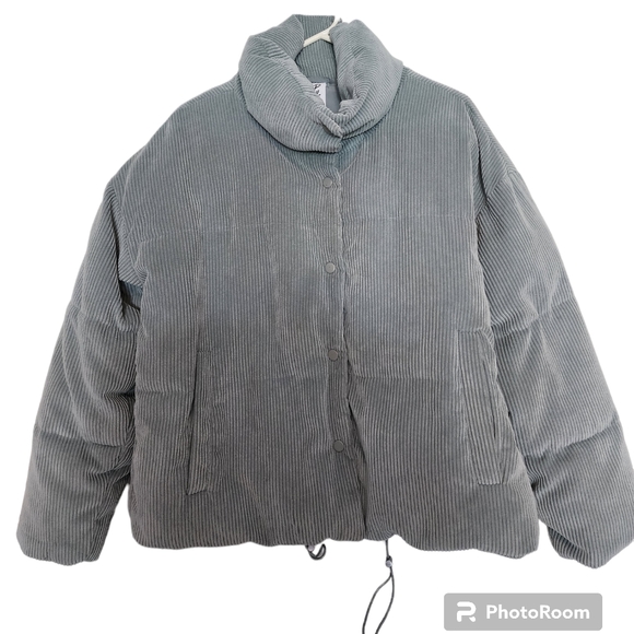 Free People Dusty Green Puffer Corduroy Snap Front Jacket SZ Sm Med - Picture 3 of 13